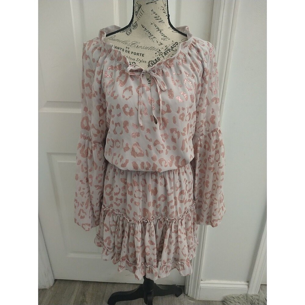 Buddy Love Flared Sleeve Mini Leopard Dress Small Boho Cottage Core Feminine Y2K